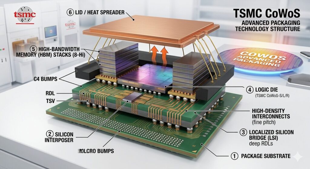 TSMC CoWoS 첨단 패키징 기술 구조