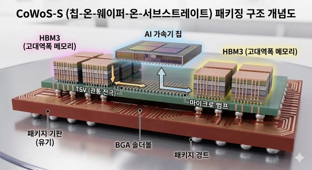 CoWoS 반도체 패키징 구조 개념도