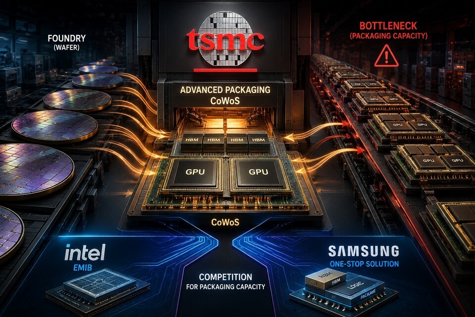 삼성전자 I-Cube와 TSMC CoWoS AI 반도체 첨단 패키징 비교 이미지