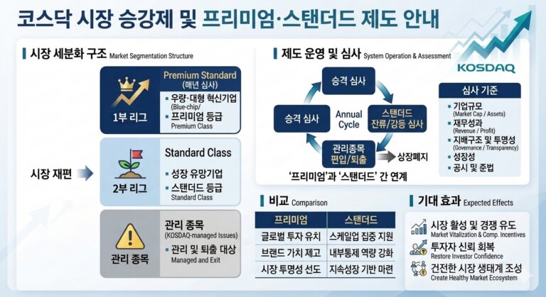 코스닥 승강제와 시장 구조개편을 표현한 주식시장 이미지